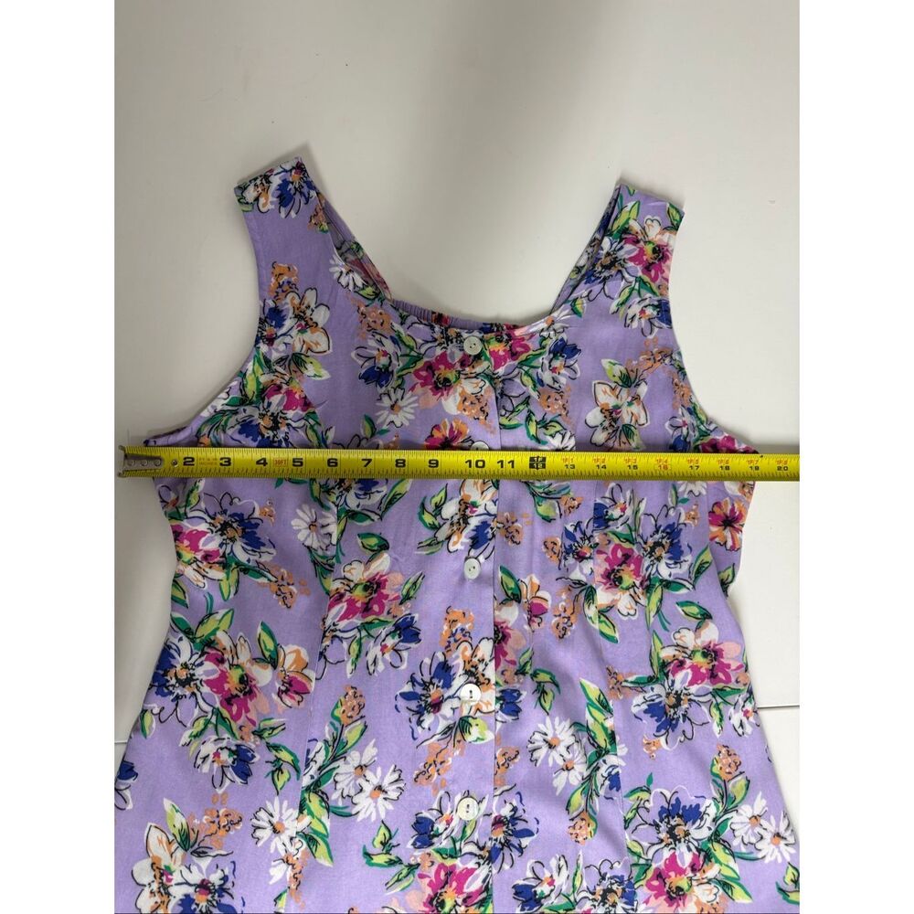 Koret Floral Midi Dress Purple Rayon Sleeveless Button Front Smocked Back Medium - Picture 11 of 13
